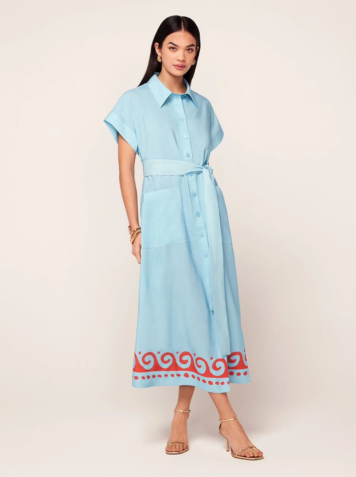 Alessandra Blue Wave Print Midi Shirt Dress 2 Alessandra Blue Wave Print Midi Shirt Dress - Image 2