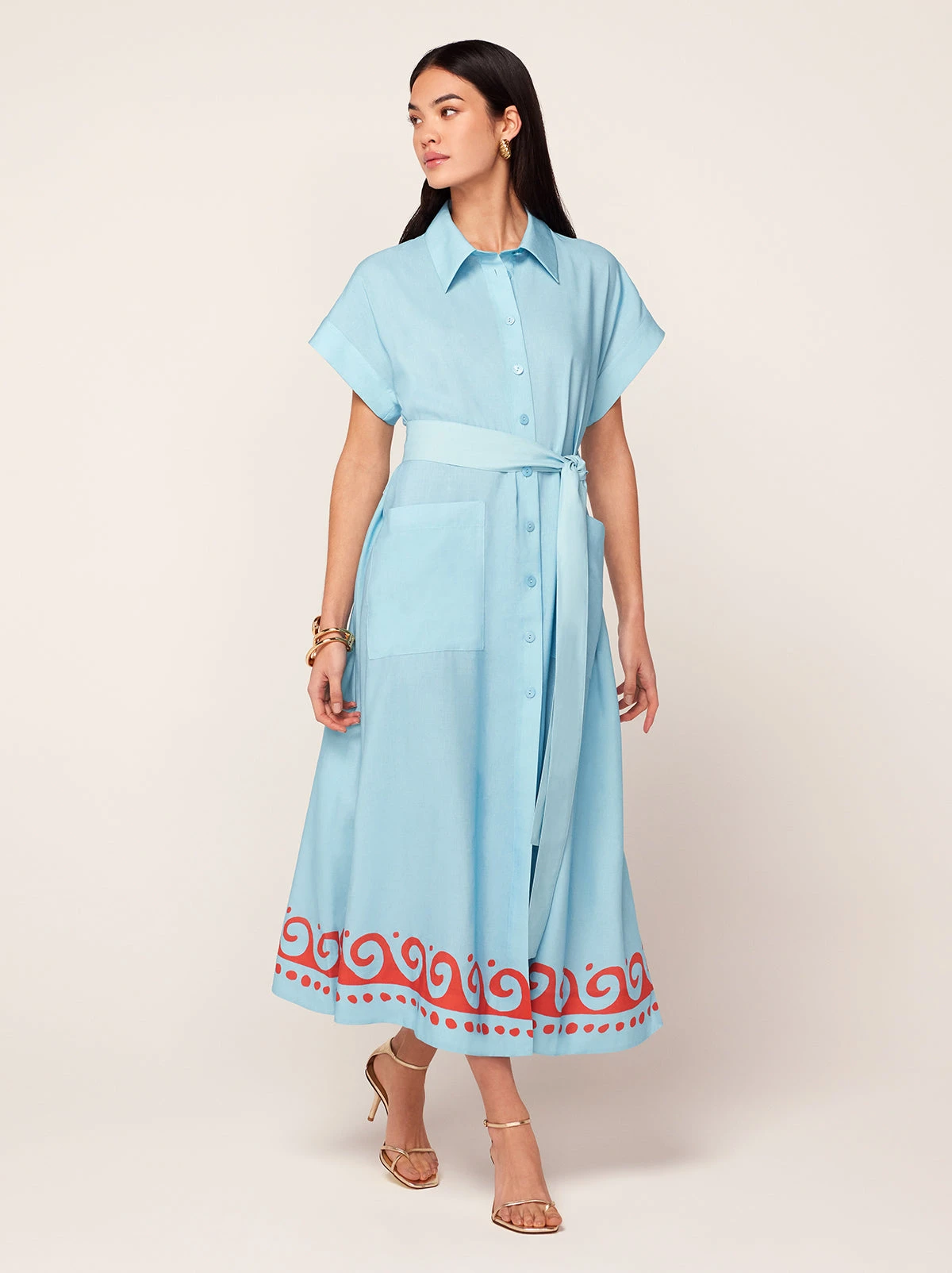 Alessandra Blue Wave Print Midi Shirt Dress 1 Alessandra Blue Wave Print Midi Shirt Dress