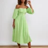 Alexis Green Bardot Midi Dress