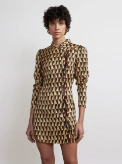 Allegra Chocolate Tile Print Mini Dress