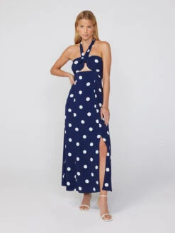 Anouk Navy Polka Dot Halterneck Dress