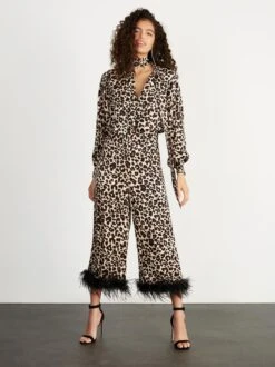 Apollo Leopard Print Feather Trousers