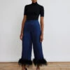 Apollo Navy Feather Satin Trousers