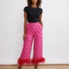 Apollo Pink Heart Print Feather Trousers