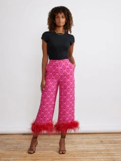 Apollo Pink Heart Print Feather Trousers