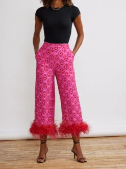 Apollo Pink Heart Print Feather Trousers -New Modern Dress Sales apollo pink heart print feather trousers by kitri studio 29469082615859