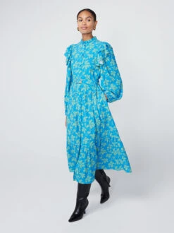Aster Blue Vintage Leaf Print Shirt Dress