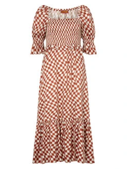 Barbara Brown Wavy Checker Shirred Dress -New Modern Dress Sales barbara brown wavy checker shirred dress by kitri studio 29131084824627