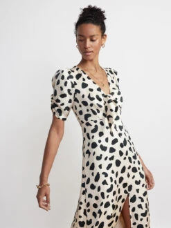 Bell Tie Front Animal Spot Midi Dress -New Modern Dress Sales bell tie front animal spot midi dress by kitri studio 29136471359539