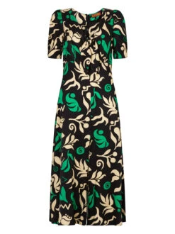 Bell Tie Front Black Cutout Floral Midi Dress -New Modern Dress Sales bell tie front black cutout floral midi dress by kitri studio 29136426467379