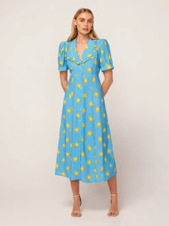 Bethany Blue Sunflower Print Tea Dress -New Modern Dress Sales bethany blue sunflower print tea dress by kitri studio 44978478973228