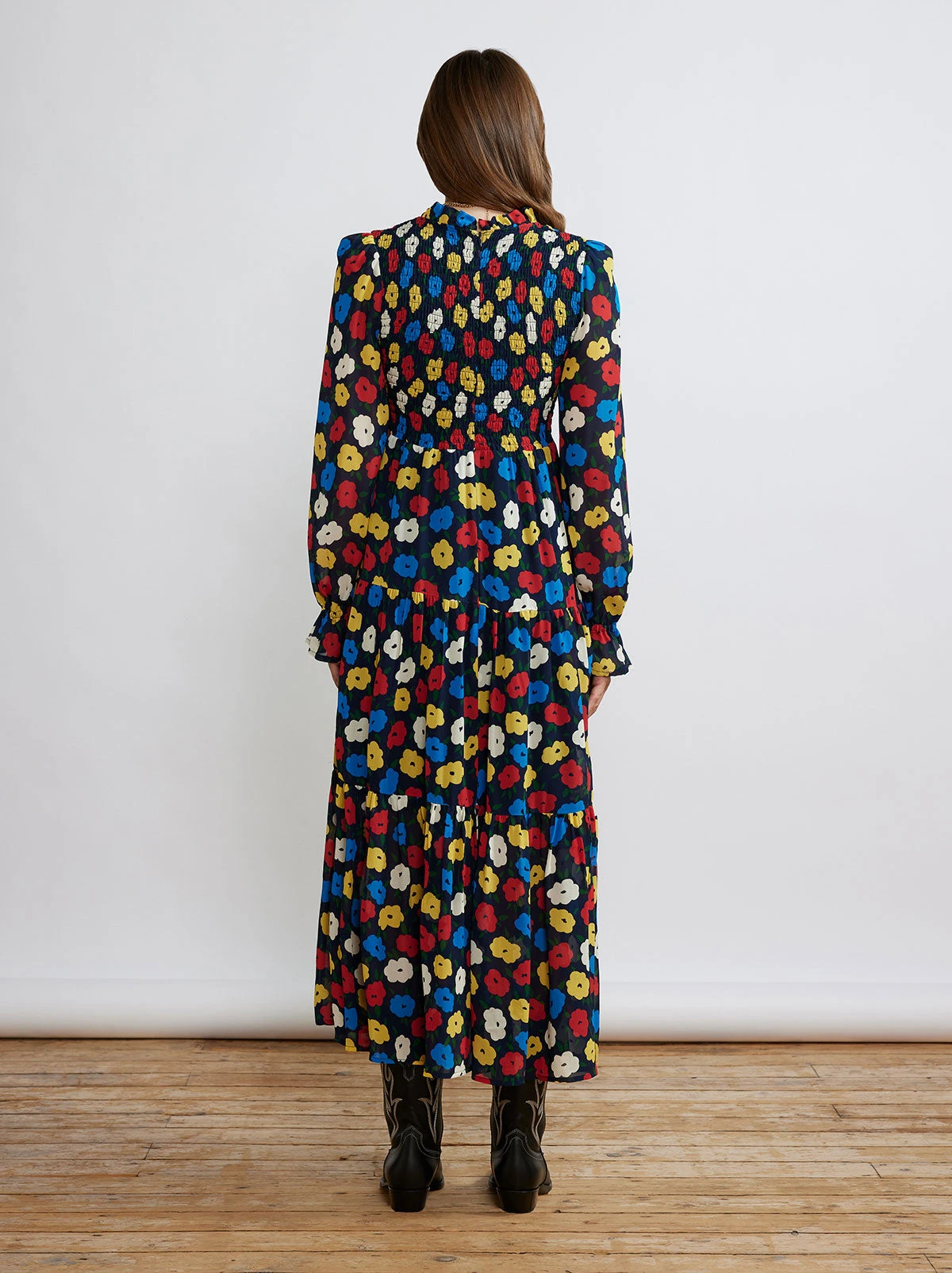 Betsy Navy Floral Shirred Maxi Dress 2 Betsy Navy Floral Shirred Maxi Dress - Image 2