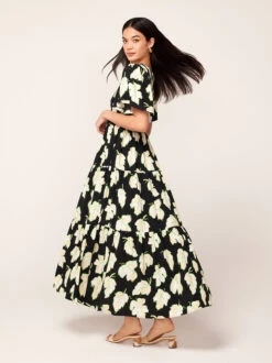 Bridget Black Vine Leaf Shirred Maxi Dress -New Modern Dress Sales bridget black vine leaf shirred maxi dress by kitri studio 44021975941420