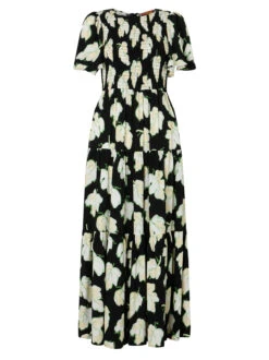 Bridget Black Vine Leaf Shirred Maxi Dress -New Modern Dress Sales bridget black vine leaf shirred maxi dress by kitri studio 44500833730860
