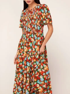 Bridget Blue Impressionist Floral Print Shirred Dress 8 Bridget Blue Impressionist Floral Print Shirred Dress -New Modern Dress Sales bridget blue impressionist floral print shirred dress by kitri studio 43524158292268