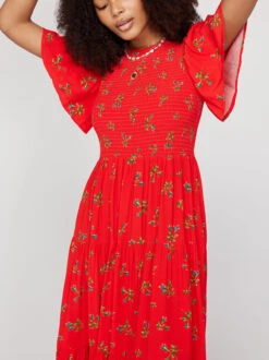 Bridget Red Rosebud Shirred Maxi Dress -New Modern Dress Sales bridget red rosebud shirred maxi dress by kitri studio 44022096527660