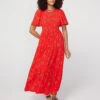 Bridget Red Rosebud Shirred Maxi Dress
