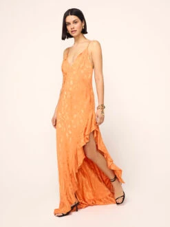 Brigitte Apricot Tulip Jacquard Maxi Dress -New Modern Dress Sales brigitte apricot tulip jacquard maxi dress by kitri studio 44960396542252