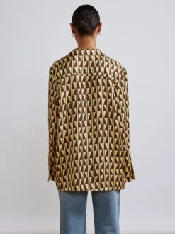 Cady Chocolate Tile Print Satin Shirt -New Modern Dress Sales cady chocolate tile print satin shirt by kitri studio 29136646111283