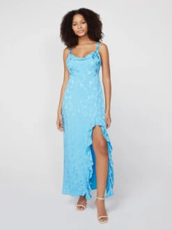Carissa Sky Blue Tulip Jacquard Maxi Dress -New Modern Dress Sales carissa sky blue tulip jacquard maxi dress by kitri studio 44022635757868