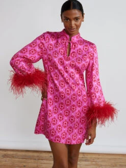 Carlotta Pink Heart Print Mini Dress