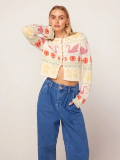 Carmel Ivory Swan Fairisle Knit Cardigan -New Modern Dress Sales carmel ivory swan fairisle knit cardigan by kitri studio 44980411597100