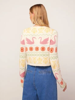 Carmel Ivory Swan Fairisle Knit Cardigan -New Modern Dress Sales carmel ivory swan fairisle knit cardigan by kitri studio 44980411662636