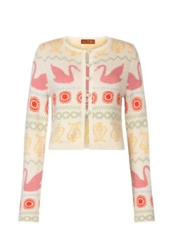 Carmel Ivory Swan Fairisle Knit Cardigan -New Modern Dress Sales carmel ivory swan fairisle knit cardigan by kitri studio 44980616298796