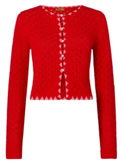 Carmel Red Pointelle Knit Cardigan -New Modern Dress Sales carmel red pointelle knit cardigan by kitri studio 44022862545196