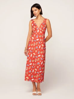 Claire Red Pottery Print Slip Dress