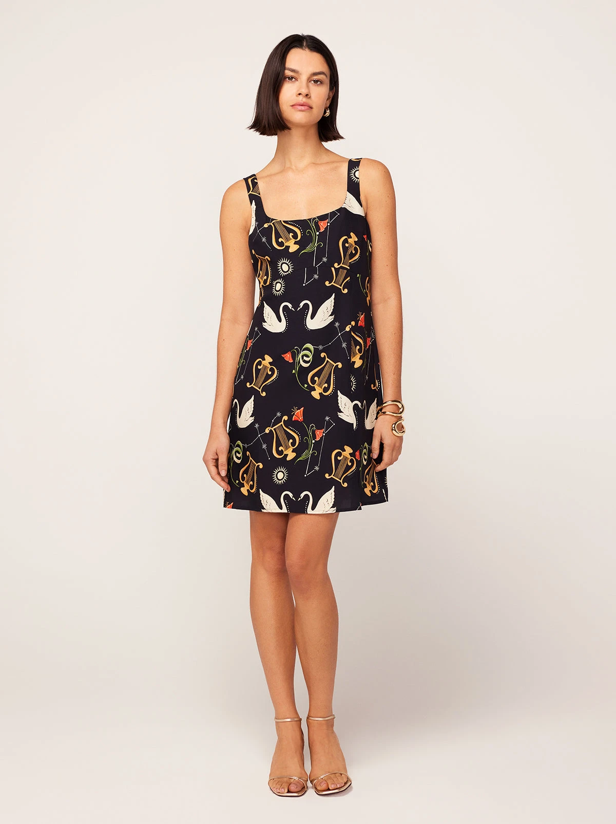 Connie Black Cygnus And Lyra Print Mini Dress 1 Connie Black Cygnus And Lyra Print Mini Dress