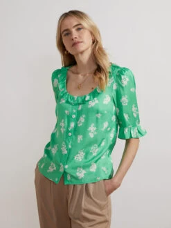 Cora Green Mono Floral Top
