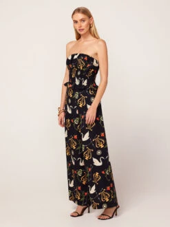 Cosima Black Cygnus And Lyra Print Trousers