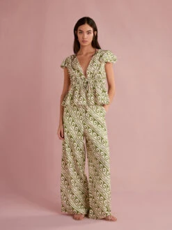 Cosima Green Wave Print Trousers