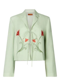 Cressida Pistachio Embroidered Tie Front Blazer -New Modern Dress Sales cressida pistachio embroidered tie front blazer by kitri studio 44961264566572