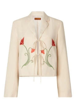 Cressida Sand Embroidered Tie Front Blazer -New Modern Dress Sales cressida sand embroidered tie front blazer by kitri studio 44960054509868