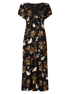Danita Black Cygnus And Lyra Print Midi Dress -New Modern Dress Sales danita black cygnus and lyra print midi dress by kitri studio 45074830983468