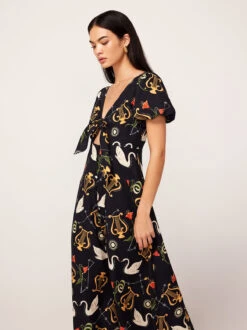 Danita Black Cygnus And Lyra Print Midi Dress -New Modern Dress Sales danita black cygnus and lyra print midi dress by kitri studio 45074836193580