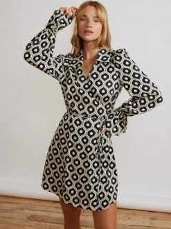 Diane Black Wallpaper Print Mini Wrap Dress