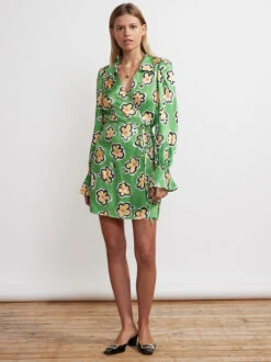 Diane Green Painted Floral Wrap Mini Dress