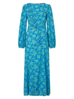 Dorothy Blue Vintage Leaf Print Dress -New Modern Dress Sales dorothy blue vintage leaf print shirred dress by kitri studio 41885471637804