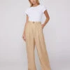 Edith Camel Stripe Wide-Leg Trousers