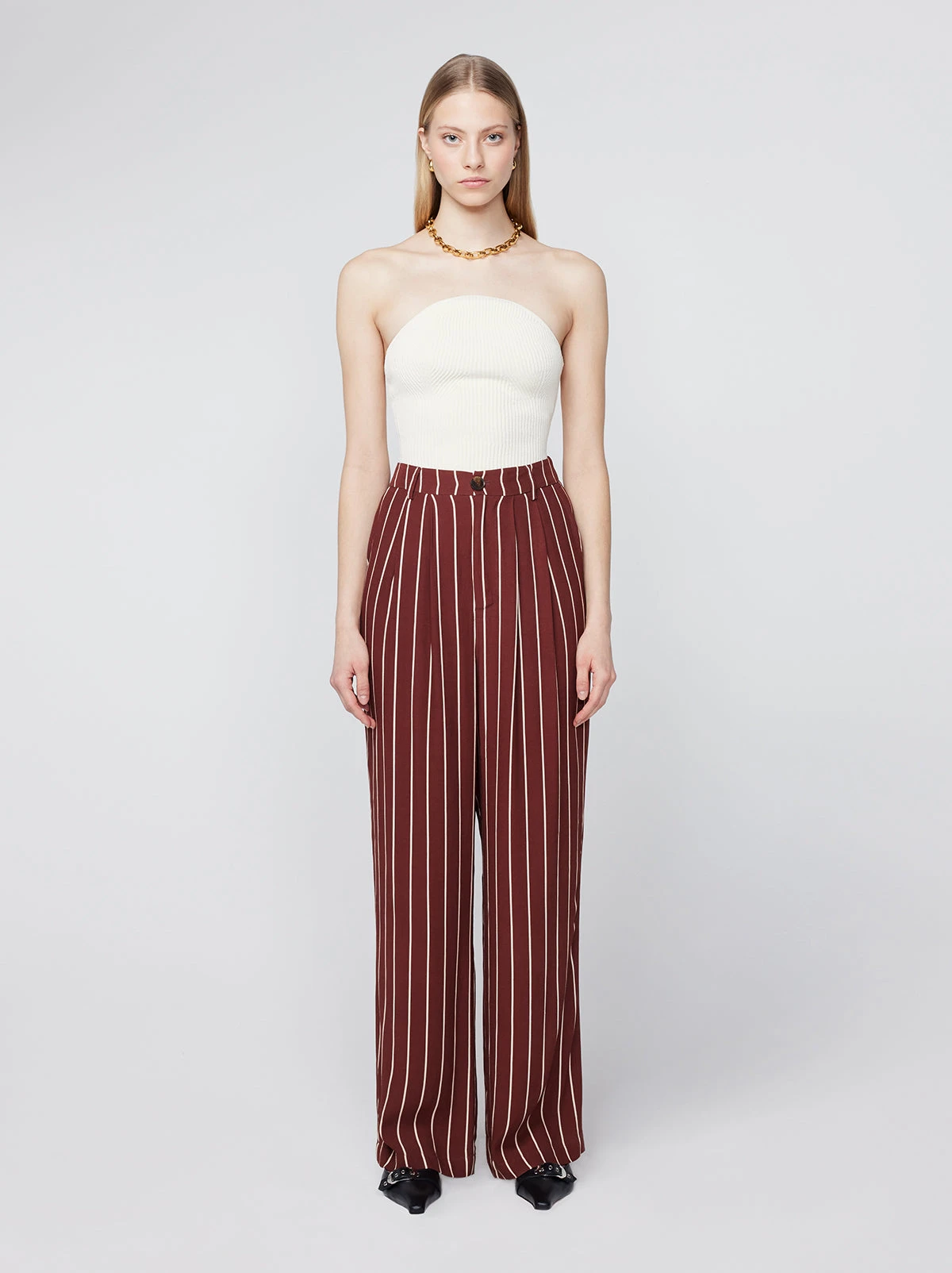 Edith Mocha Stripe Wide-Leg Trousers 2 Edith Mocha Stripe Wide-Leg Trousers - Image 2