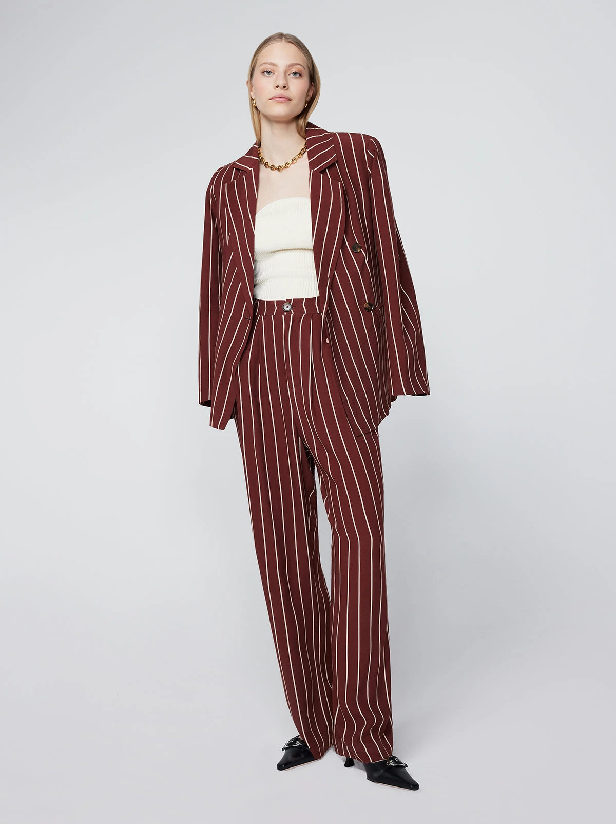 Edith Mocha Stripe Wide-Leg Trousers 1 Edith Mocha Stripe Wide-Leg Trousers