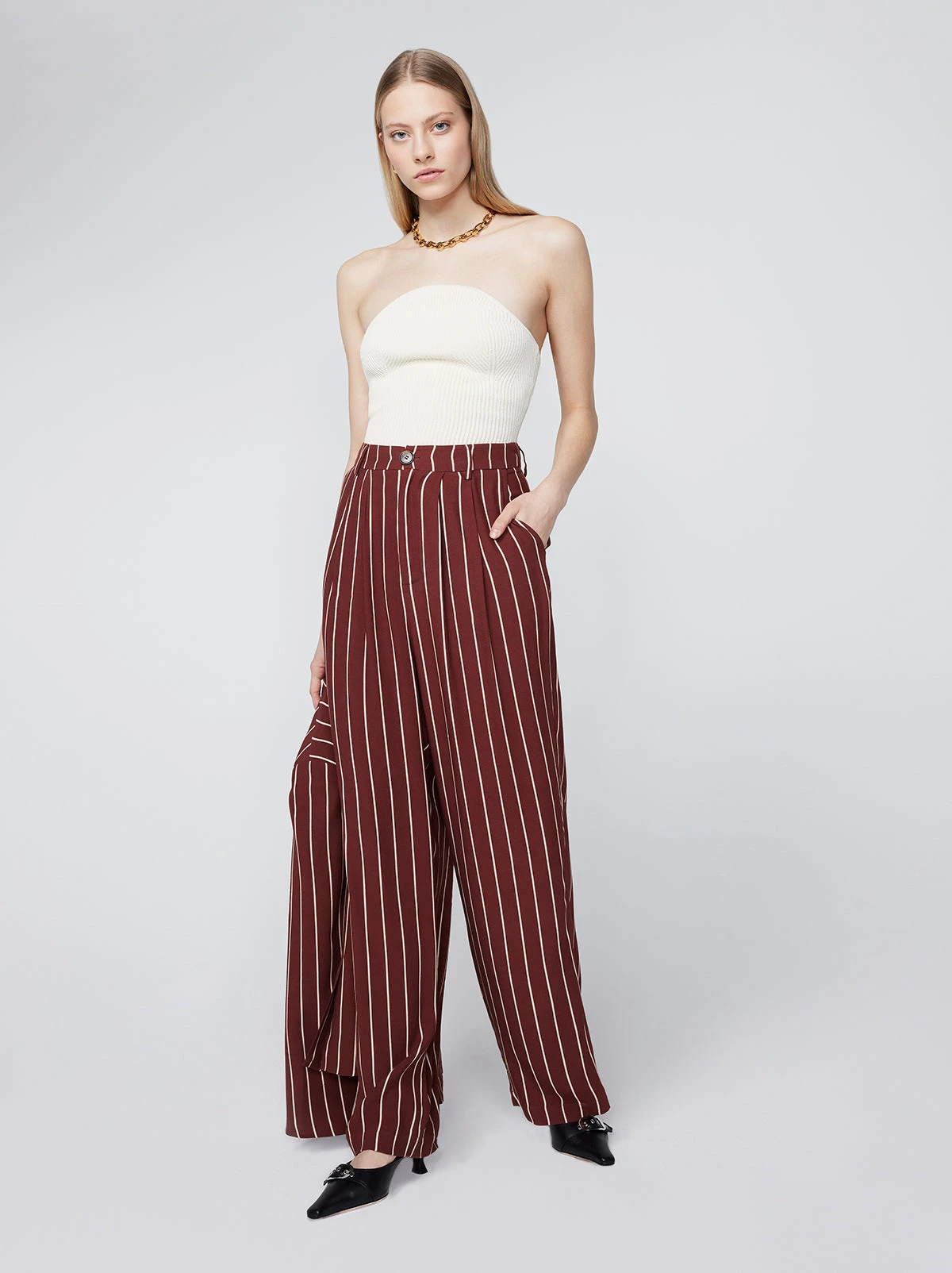Edith Mocha Stripe Wide-Leg Trousers 3 Edith Mocha Stripe Wide-Leg Trousers - Image 3