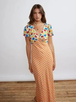 Effie Mixed Print Midi Dress