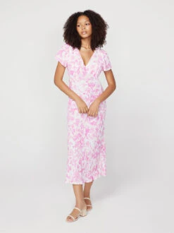 Effie Pink Pansy Print Midi Dress