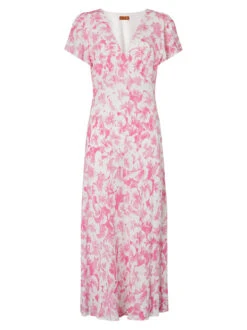 Effie Pink Pansy Print Midi Dress -New Modern Dress Sales effie pink pansy print midi dress by kitri studio 44069415649580