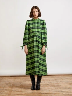 Elsa Frill Neck Green Check Midi Dress -New Modern Dress Sales elsa frill neck green check midi dress by kitri studio 28472942723123