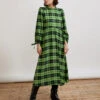 Elsa Frill Neck Green Check Midi Dress
